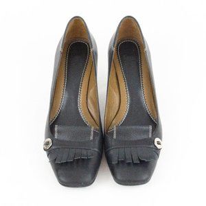 Cole Haan Black Leather High Heels Kiltie Fringe Pumps Made Brazil 6.5 B  EU 37